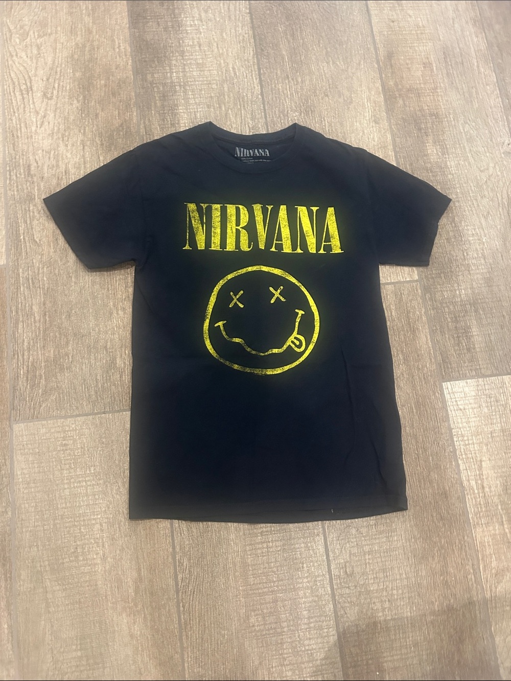 NIRVANA Black T-Shirt with Yellow Logo and Smiley